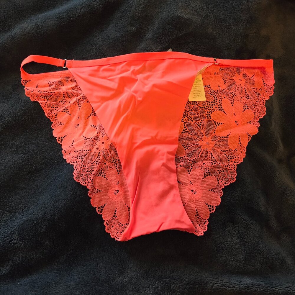 Aerie pink lace back string bikini panties size L